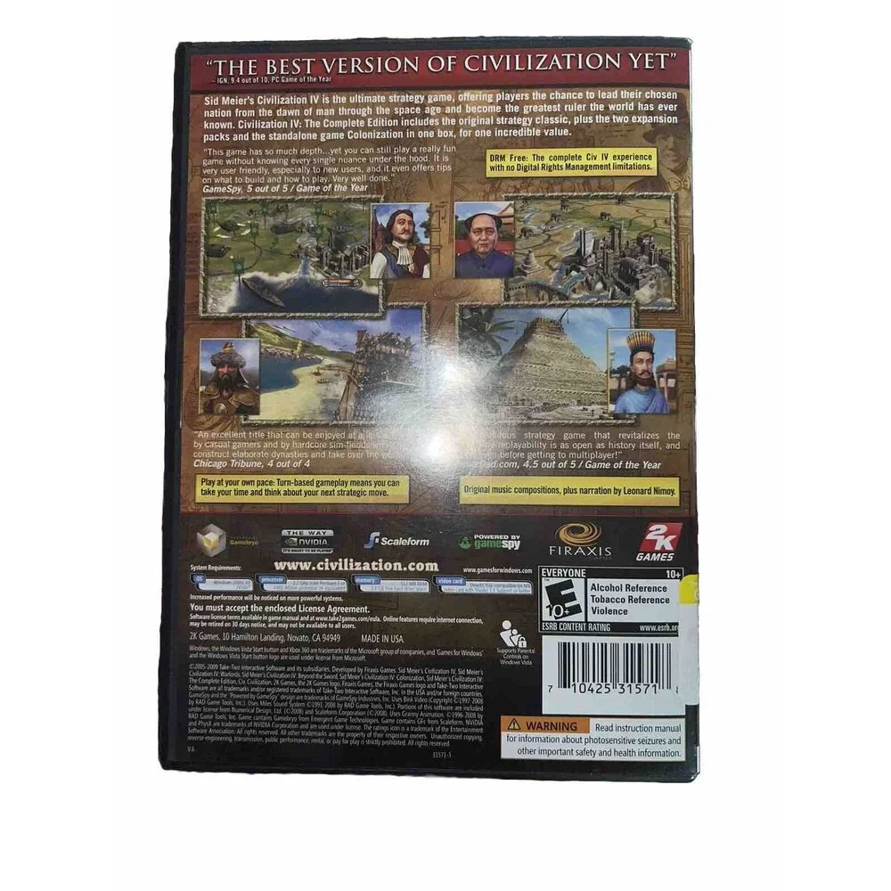 Sid Meier's Civilization IV: The Complete Edition (2009) PC DVD Excellent Disc!